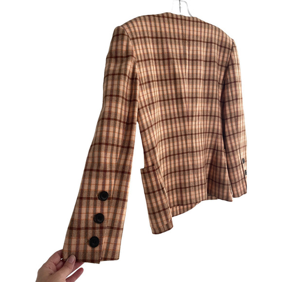𝅺NWT ESCADA 80"S VINTAGE MARGARETHA LEY ORANGE WOOL CHECK BLAZER - Picture 6 of 8